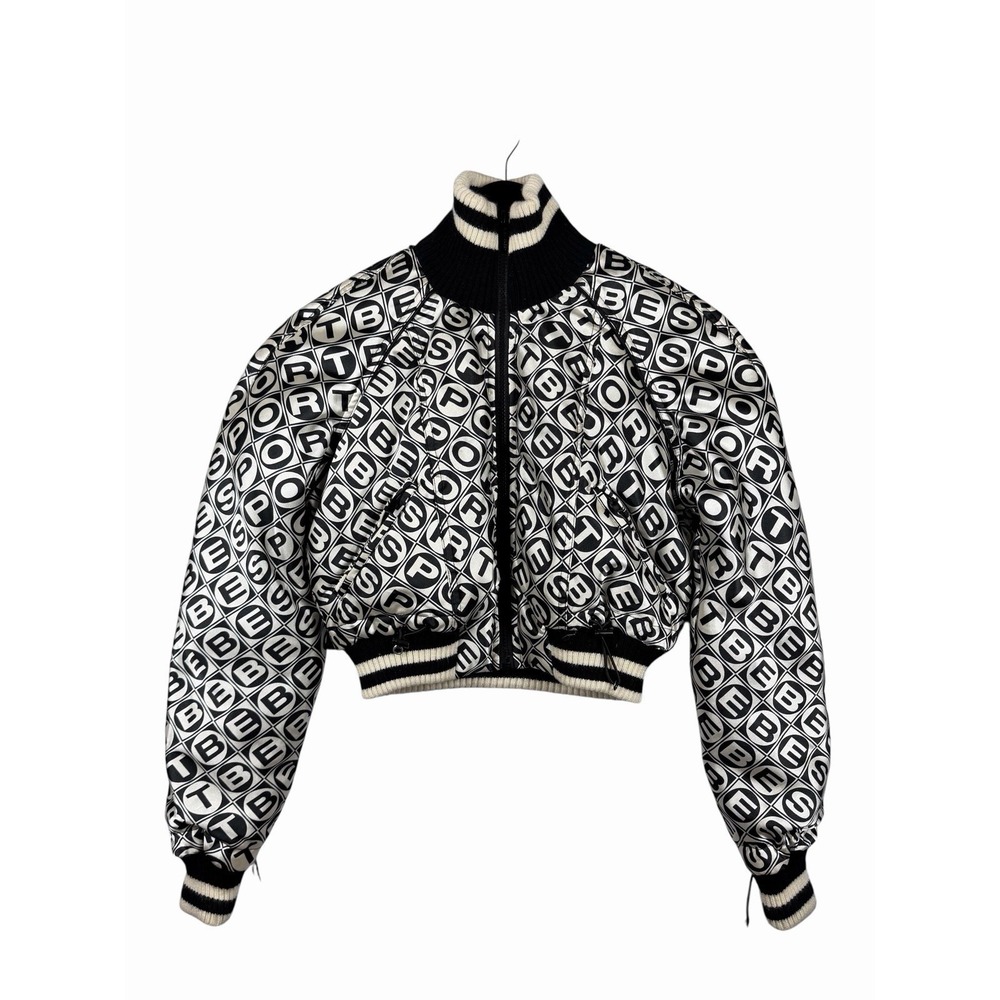 RARE! Vintage Y2K Bebe Sport Cropped Puffer Satin Spell Out Full Zip Jacket Sz S